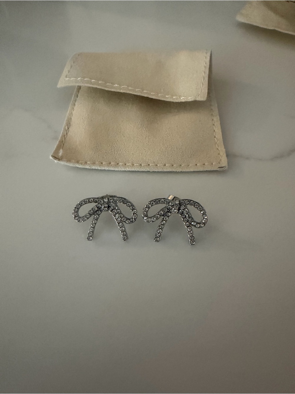 Altar'd State Silver Crystal Bow Stud Earrings - Picture 2 of 3